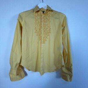 Ralph Lauren Sport Womens Yellow Long-Sleeve Button-Up Ruffle Shirt Top Size 4